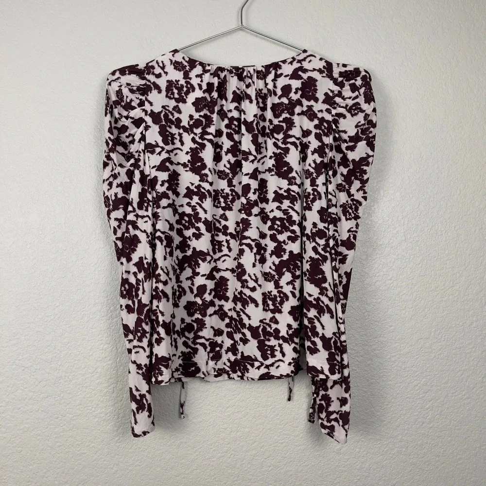 Madewell Draped Tie-Front Top XXS Chocolate Raisin Floral‎ Puff Sleeve
